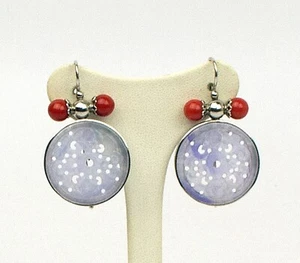 ORECCHINI  ARGENTO 925 GIADA VIOLA E PALLETTE CORALLO 8 mm GANCIO    -AGHT 0771- - Foto 1 di 3