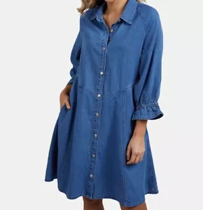 New Elm Marcel Denim Button Up Shirt Dress in Mid Blue Wash Plus Size 18 RRP$129 - Picture 1 of 9