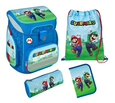 Scooli EasyFit Schulranzen-Set 5-teilig Schulranzen Super Mario blau Neu - Bild 1 von 4