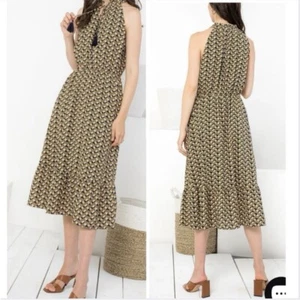 THML Bohemian Summer Halter Neck Green Print Midi Lightweight Dress XS - Picture 1 of 11