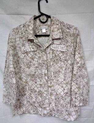 Women's CHRISTOPHER & BANKS Button WHITE & TAN 3/4 Sleeve Jacket RN63823 ~ Sz S - Image 1 of 4