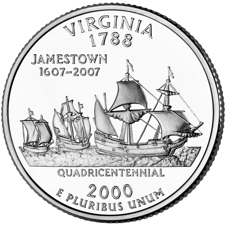 2000 D Virginia State Quarter.  Uncirculated From US Mint roll. - Image 1 of 3