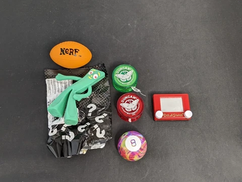World's Smallest Micro Toy Box  6 pieces  miniature toy lot Gumby, Yo-yo, 8-Ball Cover