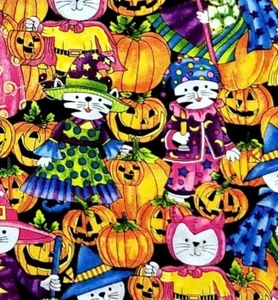 Halloween Cats Kittens Costumes David Textiles Fabric Cotton Quilt ONE YARD - Picture 1 of 6