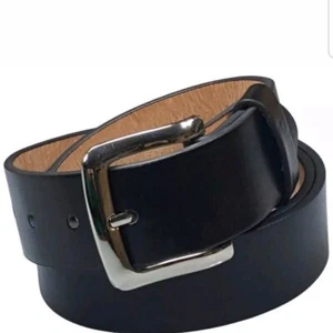 Men's Plain Black Genuine Leather Casual Dress Black Belt with Silver Buckle - Picture 1 of 3