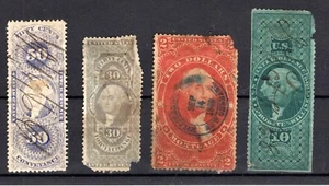 Francobolli US Revenue - Prime emissioni - 4 varietà cattive condizioni (C651) - Foto 1 di 1