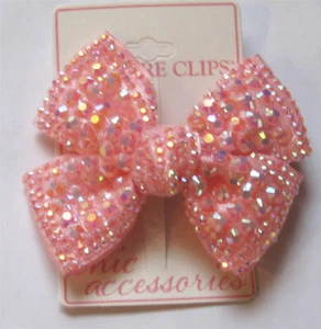 NEW Couture Clips Pink Structured Iredescent Sparkly Girls Hair Bow on Clip Last - Picture 1 of 1