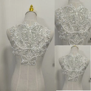 Sequin Beaded Embroidered Lace Appliques Patches Trimmings DIY Butterfly Vintage - Picture 1 of 6