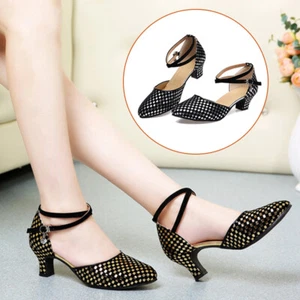 Women's Latin Dance Shoes Outdoor Rumba Tango Sparkly Waltz Soft Rubber Sole - Picture 1 of 14