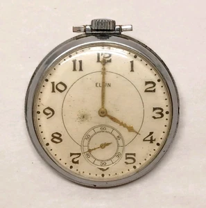 45MM Elgin Silver Pocket Watch ~ Not Working ~ Selling As Is For Parts Or Repair - Picture 1 of 8
