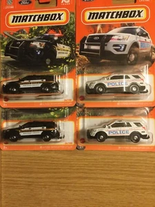 MATCHBOX 2023 #24 BLACK & #26 WHITE 2016 FORD INTERCEPTOR UTILITY POLICE LOT X4 - Picture 1 of 9