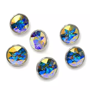 11mm Czech Crystal Rhinestone Button Shank by 6-pcs, Crystal AB/Silver, SP-3710 - Picture 1 of 5