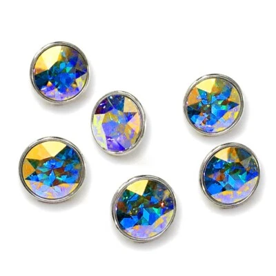 11mm Czech Crystal Rhinestone Button Shank by 6-pcs, Crystal AB/Silver, SP-3710 - Image 1 of 4