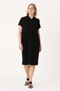 EILEEN FISHER shirt dress short sleeve casual button up knit collared black XL - Picture 1 of 8