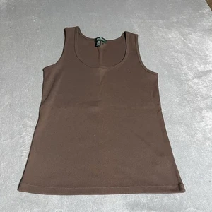 Vintage Lauren Ralph Lauren Tank Top Womens Medium Brown Ribbed Embroidered Logo - Picture 1 of 6