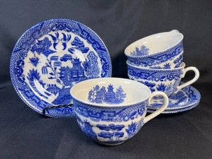 Vintage Antique Set Of 3 Blue Willow Cup & Saucer Sets Made In Japan - Picture 1 of 24