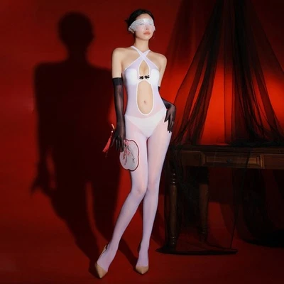 Unique Cross Pantyhose Tights Stockings 6D Oily Shiny Ultra-thin Sheer Jumpsuit - Image 1 of 4