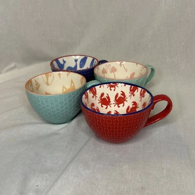 4 canecas de café Pfaltzgraff flamingo rosa, caranguejo vermelho, baleia azul, praia de raposa laranja - Imagem 1 de 4