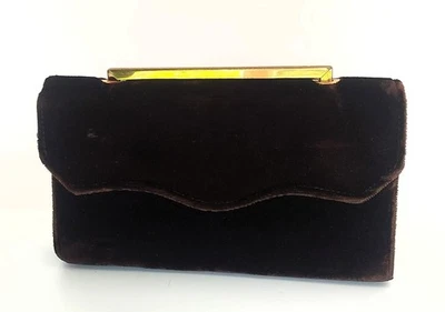 Bolso de mano vintage LIN BREN clutch marrón terciopelo doble cara noche años 40 Foto 1 de 4