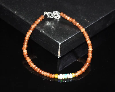 Natürlich Sonnenstein Und Äthiopische Opal Perlenarmband Mit Sterlingsilber Clip - Bild 1 von 4