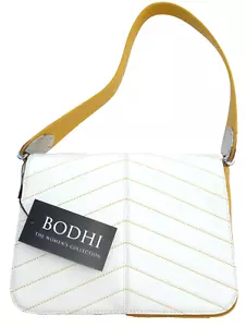 Bodhi M Leather Flap Hobo White Yellow Butterscotch Mustard Shoulder Chevron New - Picture 1 of 6