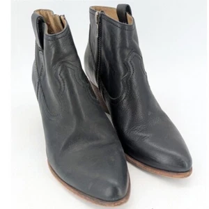 Frye Western Ankle Boots Black Leather Pointed Toe Zip Up Women's 6.5 - Picture 1 of 6