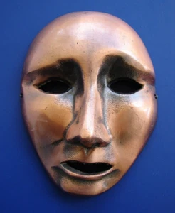 VTG Brushed Copper Colored Metal 6" Face Mask High Quality Creepy Halloween - Picture 1 of 16
