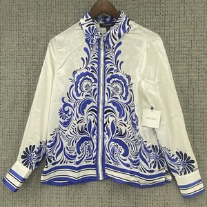 Ellen Tracy White/Blue Silk Size S Shirt Blouse - S - Picture 1 of 9