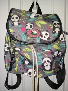 LILY BLOOM Gray/Multi "Panda Pop" Drawstring Mini Flap Front Backpack - Picture 1 of 7