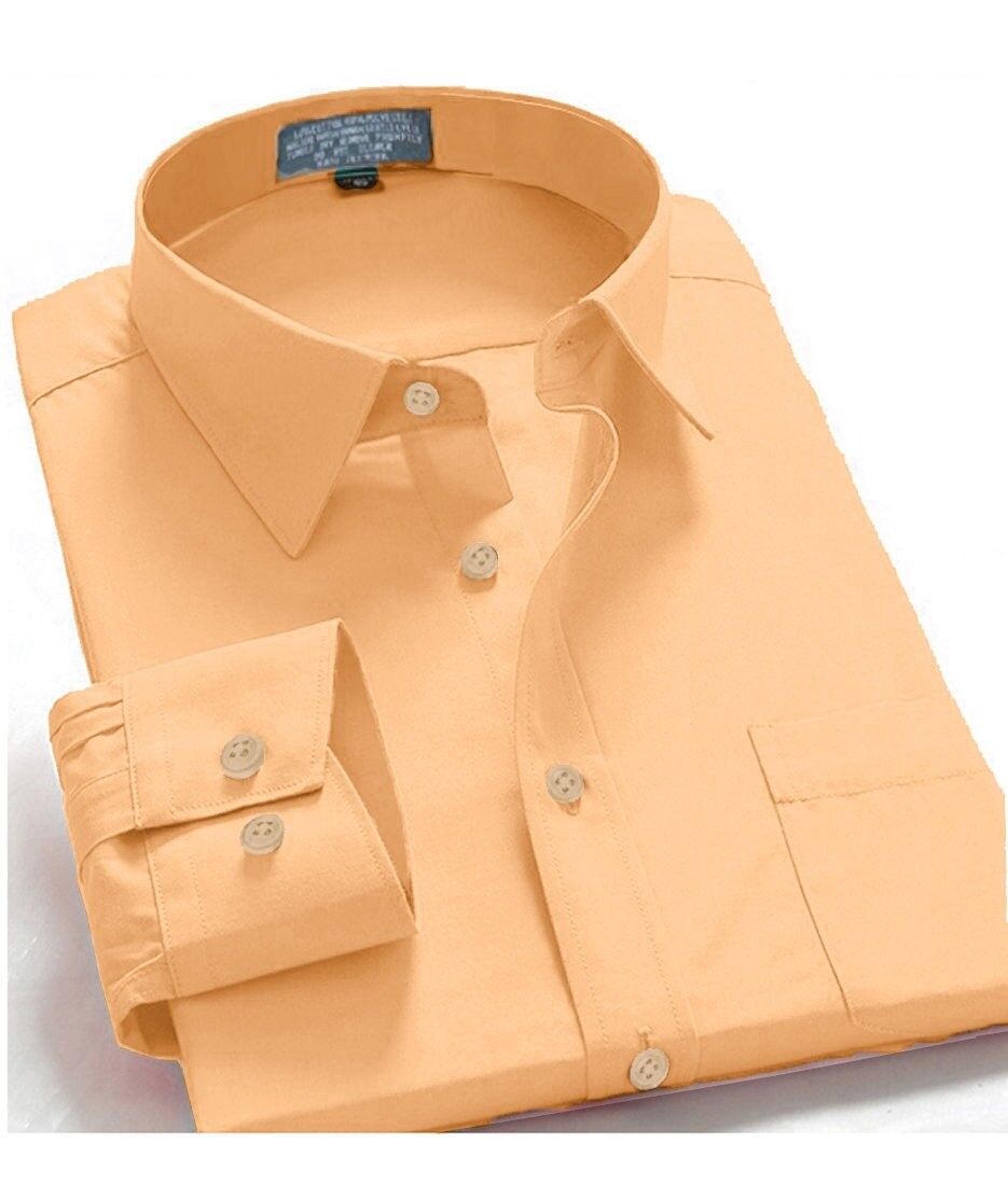 Men's Regular Fit Long Sleeve Solid Color One Pocket Dress Shirt 