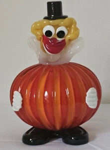 Vintage Venetian Murano Glass Clown Pumpkin Orange Labeled Unique Halloween - Picture 1 of 9