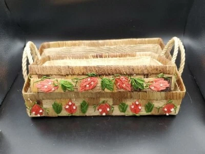 Pair Vintage Strawberry Woven, Lined Baskets, Casserole Holder, Cutlery Display - Image 1 of 4