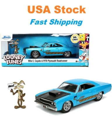 Looney Tunes 1970 Plymouth Road Runner w Wile E. Coyote Jada литая 8 дюймов 1:24 - Изображение 1 из 4