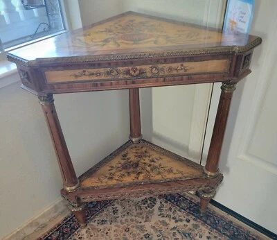 Suporte para plantador de mesa de canto montagem em latão Itália galeria ornamentada pintada à mão madeira! - Imagem 1 de 4