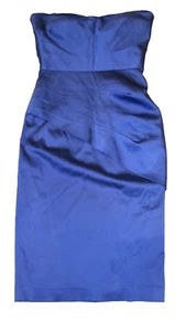 Jane Norman cobalt blue satin sleeveless bandeau layered straight dress size 10 - Picture 1 of 7