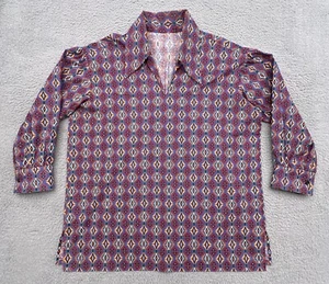 Vtg Mens XL Southwest Native American Aztec Print Shirt 3/4 Sleeve Wide Collar - Picture 1 of 20