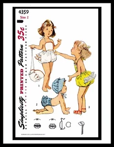 Simplicity 4359 Sewing Pattern Sunsuit Playsuit BABY GIRLS Beach BONNET Hat PICK - Imagen 1 de 35