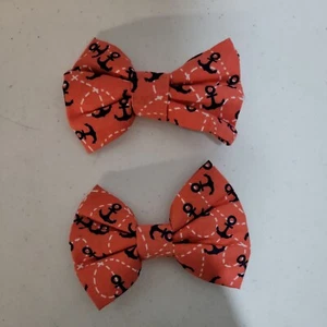 2 Sailer Theme Dog Bow Ties with Blue Anchors Hook & Loops Straps  - Picture 1 of 2
