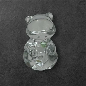 Fenton 3.5” Art Glass Bear Clear Heart Figurine Green Heart - Picture 1 of 8
