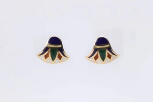 18k Yellow Gold Enamel Stud Earrings (4.51g.) - Picture 1 of 1