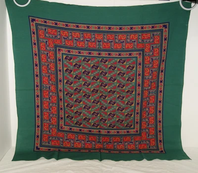 Bufanda Azteca Oeste Suroeste Boho Verde Borde Mesa Cubierta 34" X 34" Cuadrado Foto 1 de 4
