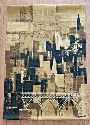 Colgante de pared Robert Bushong Tom Tru MCM lino ciudad horizonte 40" x 57", usado en excelente estado Foto 1 de 3