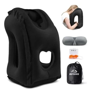 Inflatable Travel Pillow With Carry Bag Portable Neck & Head Support Airplane Re - Picture 1 of 5