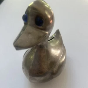 Vintage Metal Silver Plate Duck Figurine Coin Bank 5" Tall - Picture 1 of 4