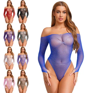 Mujeres Fishnet Body Fuera del Hombro Elástico Leotardo Mono Ropa de dormir Bikini - Imagen 1 de 84