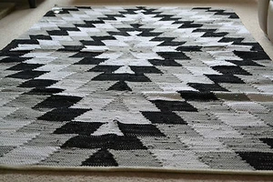 Diamond Cotton Rug Soft Black White Grey Hand Made Woven Harlequin 150x240cm 8ft - Picture 1 of 5
