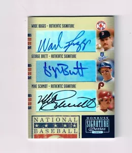GEORGE BRETT WADE BOGGS MIKE SCHMIDT 2005 DONRUSS SIGS TRIPLE AUTO # HOF 66 - Picture 1 of 2
