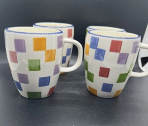 Laurie Gates Checkered Colorful Coffee Mugs Set Of 4 - Picture 1 of 8