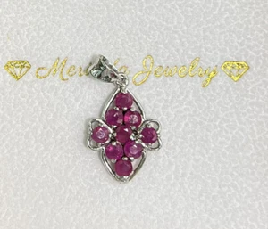Pendentif fleur en or blanc massif 14 carats/charme rubis naturel 1,87 grammes - Photo 1/5