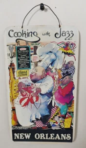 Tablero de carteles artísticos Cooking With Jazz New Orleans Leo Meiersdorff 1979 10,5" x 6"" - Imagen 1 de 13